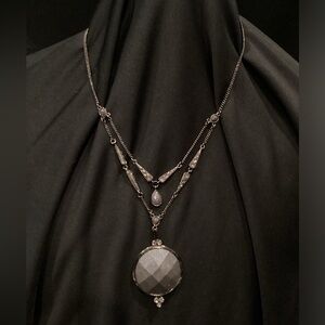 Double-strand, gunmetal grey pendant necklace by Xc